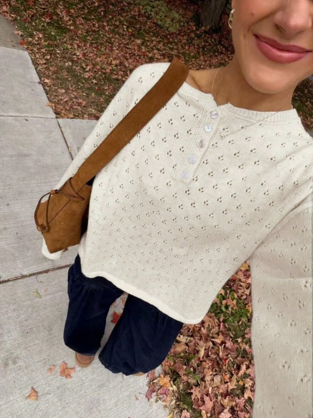 White Casual Women's Plants Rib-Knit Loose Long Sleeve Pullover